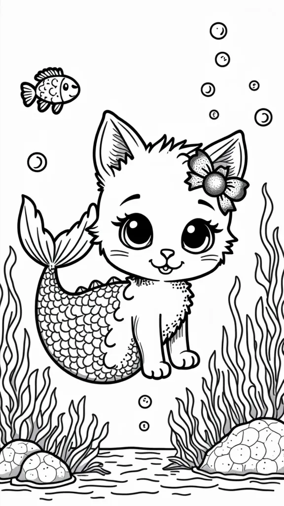 mermaid kitty coloring page